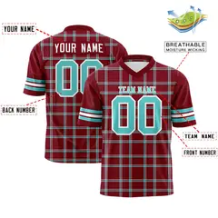 Crimson Plaid Pattern Authentic Football Jersey 2