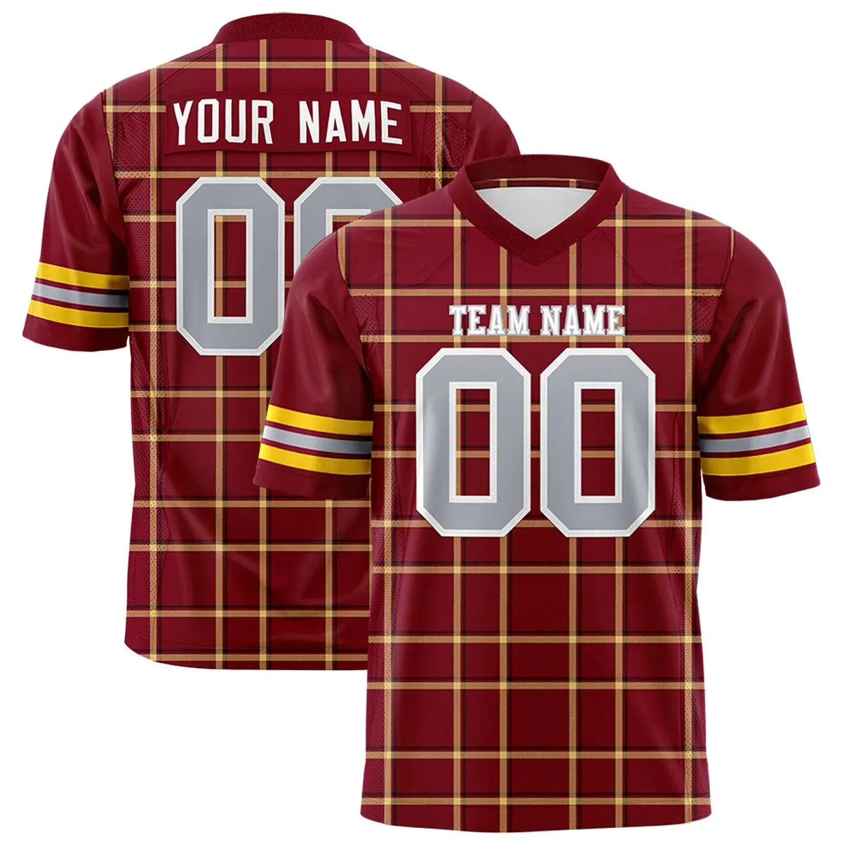 Crimson Plaid Pattern Authentic Football Jersey
