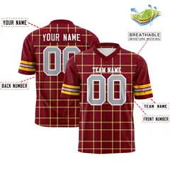 Crimson Plaid Pattern Authentic Football Jersey 2