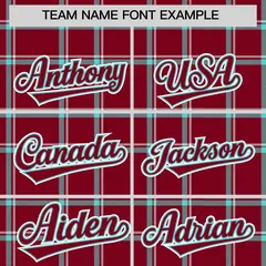 Crimson Plaid Pattern Varsity Letterman Baseball Jacket 3