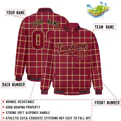 Crimson Plaid Pattern Varsity Letterman Baseball Jacket 2