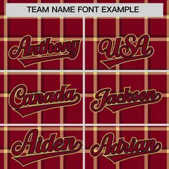 Crimson Plaid Pattern Varsity Letterman Baseball Jacket 3