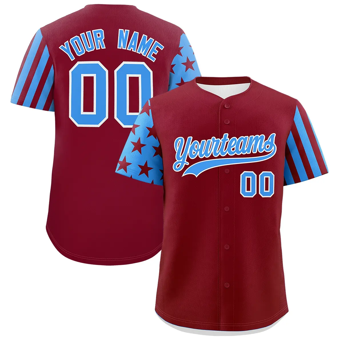 Crimson Powder Blue American Flag Raglan Baseball Jersey