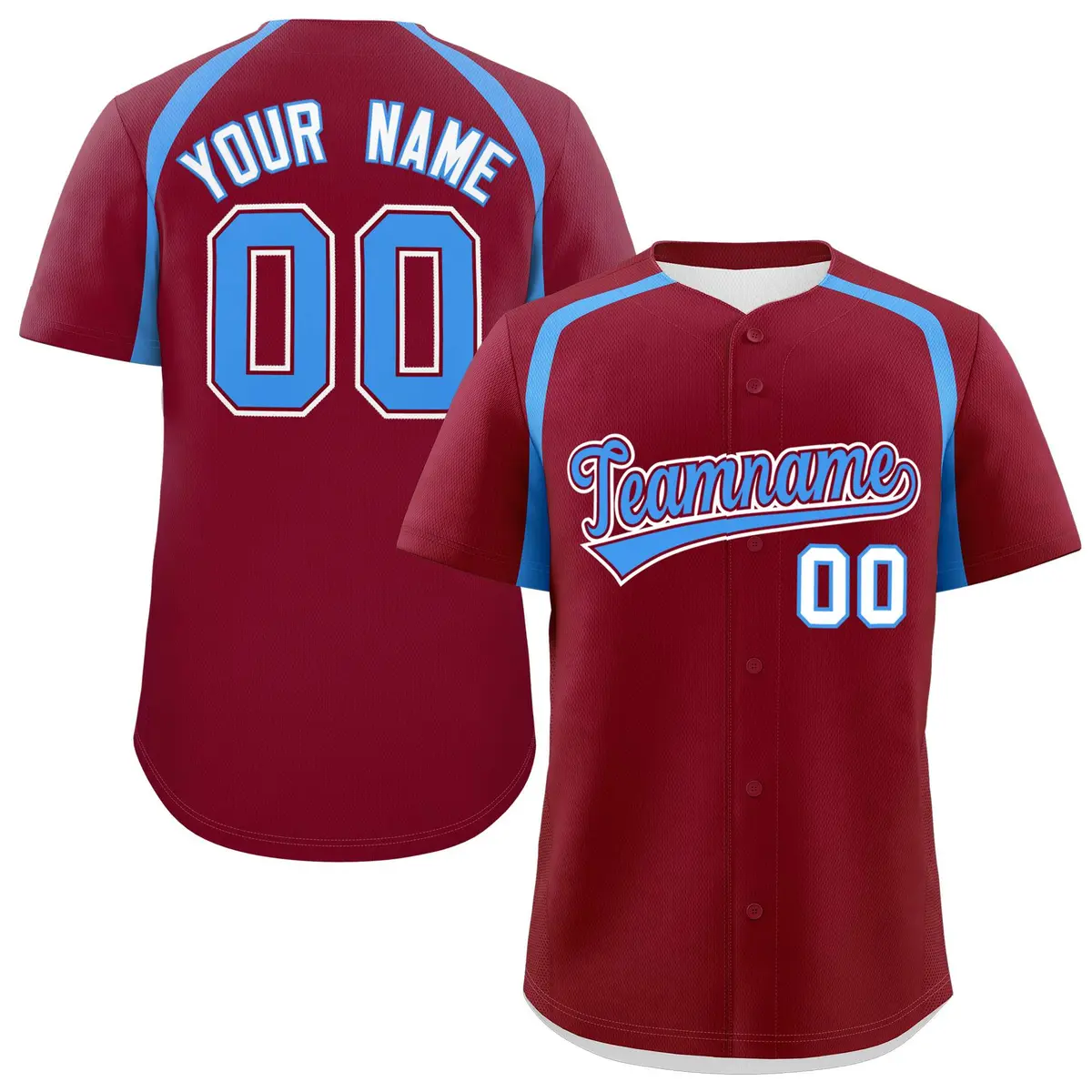 Crimson Powder Blue Color Block Authentic Baseball Jersey