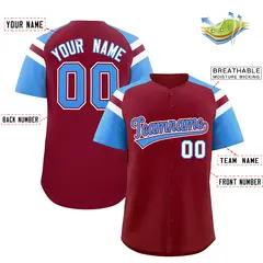 Crimson Powder Blue Contrast Raglan Baseball Jersey 2