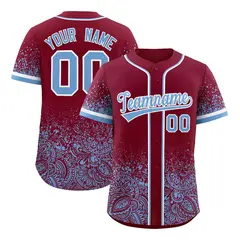 Crimson Powder Blue Floral Gradient Full Button Baseball Jersey 1