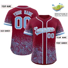 Crimson Powder Blue Floral Gradient Full Button Baseball Jersey 2