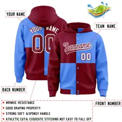 Crimson Powder Blue Four Squares Color Block Varsity Letterman Hoodie 4