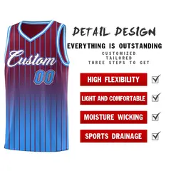 Crimson Powder Blue Gradient Stripe Basketball Jersey 2