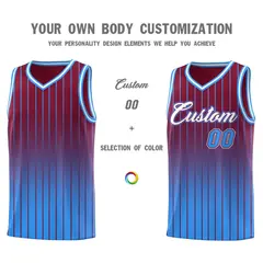 Crimson Powder Blue Gradient Stripe Basketball Jersey 3