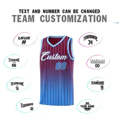 Crimson Powder Blue Gradient Stripe Basketball Jersey 4