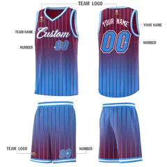Crimson Powder Blue Gradient Stripe Basketball Jersey 5
