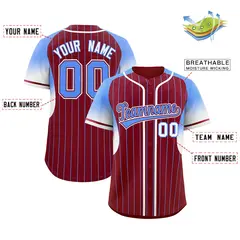 Crimson Powder Blue Gradient Stripe Sleeves Baseball Jersey 2