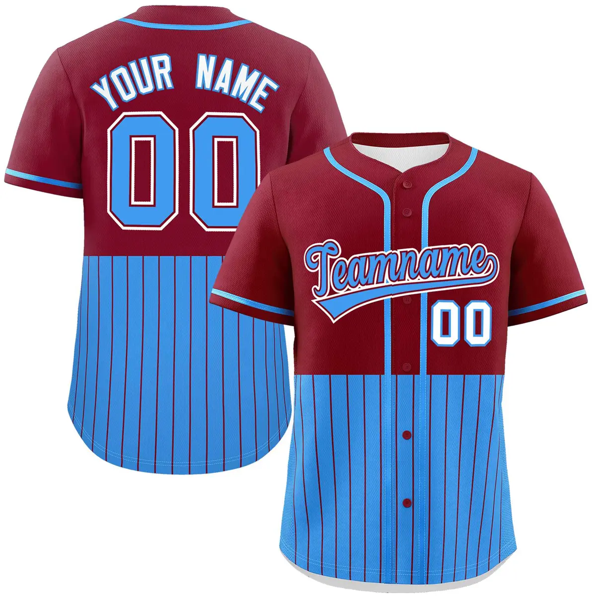 Crimson Powder Blue Half Stripe Authentic Baseball Jersey