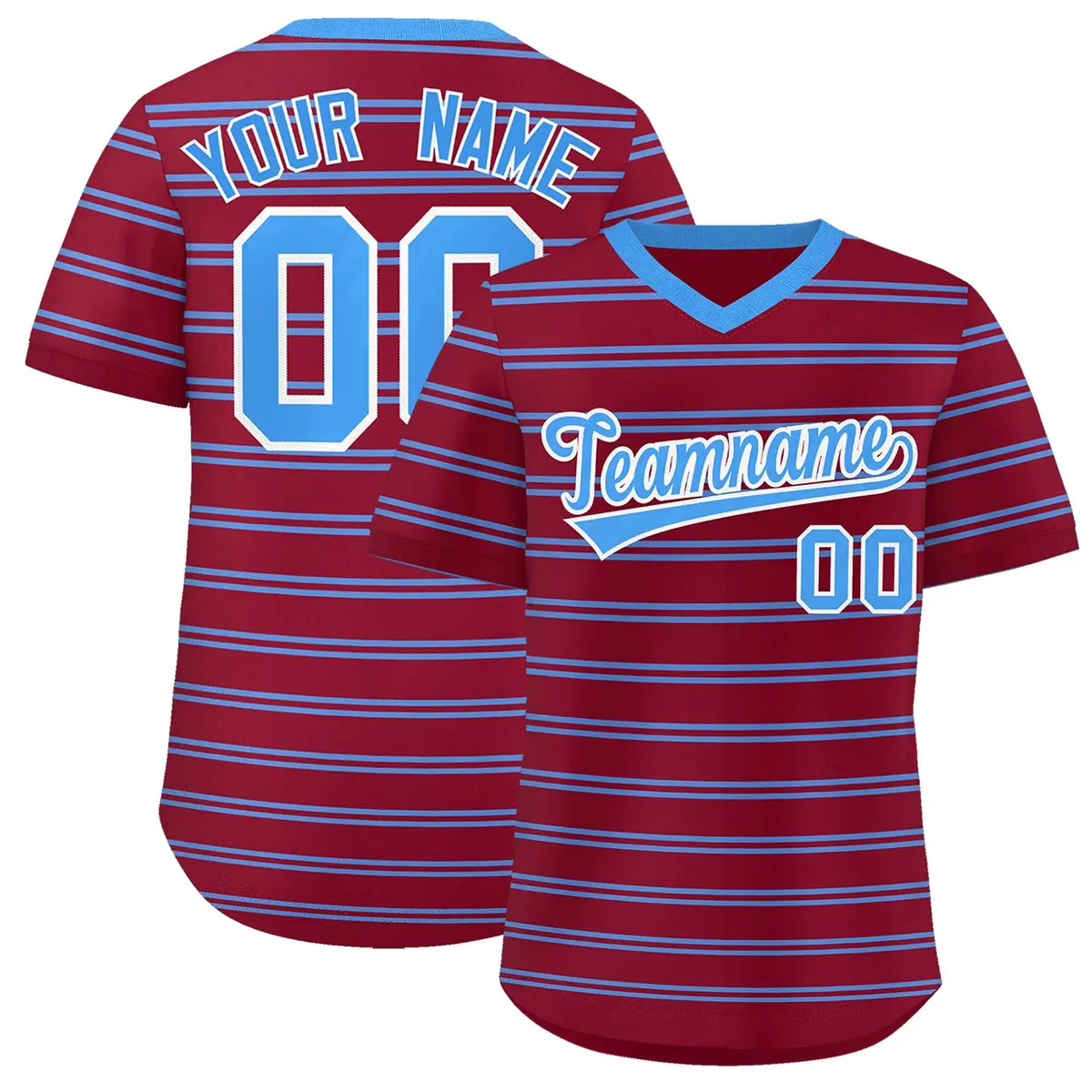 Crimson Powder Blue Horizontal Stripe Pullover Baseball Jersey