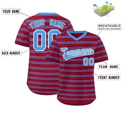 Crimson Powder Blue Horizontal Stripe Pullover Baseball Jersey 2