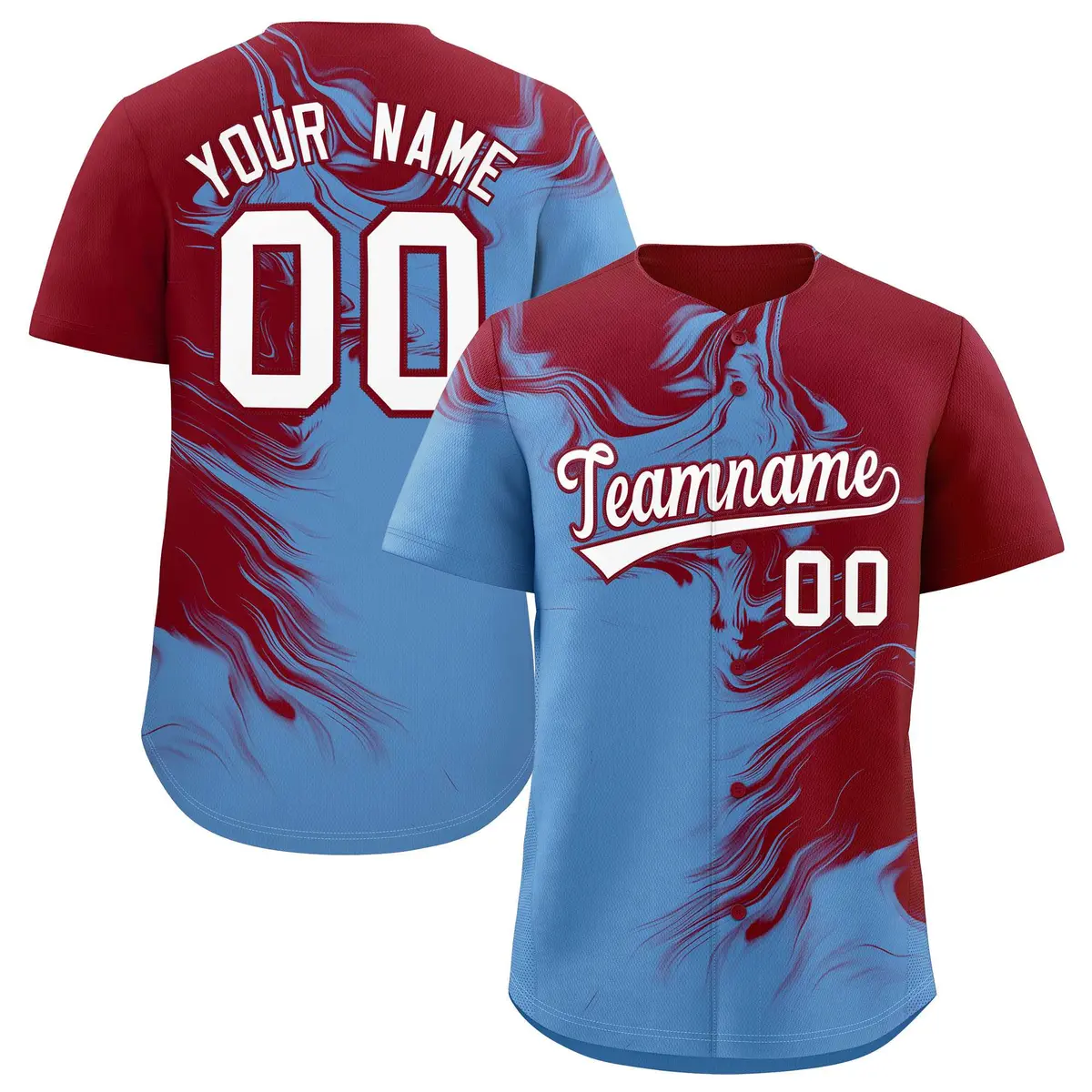 Crimson Powder Blue Ink Pattern Authentic Baseball Jersey