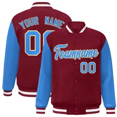 Crimson Powder Blue-Khaki Raglan Varsity Full-Snap Letterman Jacket 1