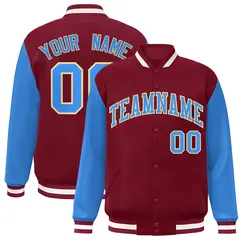 Crimson Powder Blue-Khaki Raglan Varsity Full-Snap Letterman Jacket 1