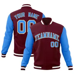 Crimson Powder Blue-Khaki Raglan Varsity Full-Snap Letterman Jacket 1