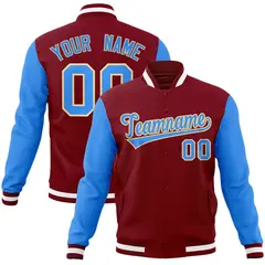 Crimson Powder Blue-Khaki Raglan Varsity Full-Snap Letterman Jacket 1