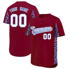 Crimson Powder Blue Leopard Graffiti Side Baseball Jersey 1