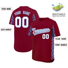 Crimson Powder Blue Leopard Graffiti Side Baseball Jersey 2