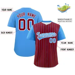 Crimson Powder Blue Pinstripe Two-Tone Baseball Jersey 2