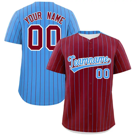 Crimson Powder Blue Pinstripe Two-Tone Baseball Jersey