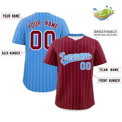 Crimson Powder Blue Pinstripe Two-Tone Baseball Jersey 2