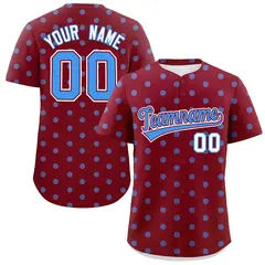 Crimson Powder Blue Polka Dot Graffiti Baseball Jersey 1
