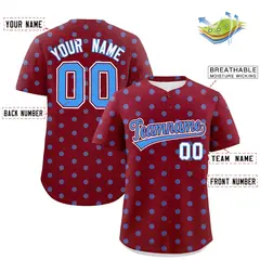 Crimson Powder Blue Polka Dot Graffiti Baseball Jersey 2