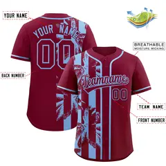 Crimson Powder Blue Split Coconut Tree Baseball Jersey 2