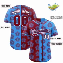 Crimson Powder Blue Split Flower Graffiti Baseball Jersey 2