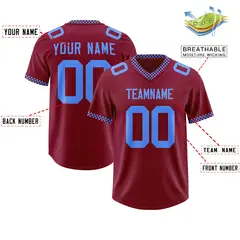 Crimson Powder Blue Square Neckline Football Jersey 2