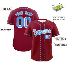 Crimson Powder Blue Star Ribbing Authentic Baseball Jersey 2