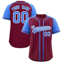 Crimson Powder Blue Stripe Raglan Baseball Jersey 1