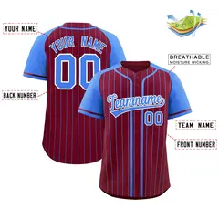 Crimson Powder Blue Stripe Raglan Baseball Jersey 2