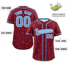Crimson Powder Blue Stripe Star Pattern Baseball Jersey 2