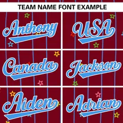 Crimson Powder Blue Stripe Star Pattern Baseball Jersey 3