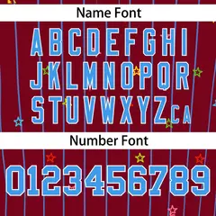 Crimson Powder Blue Stripe Star Pattern Baseball Jersey 4
