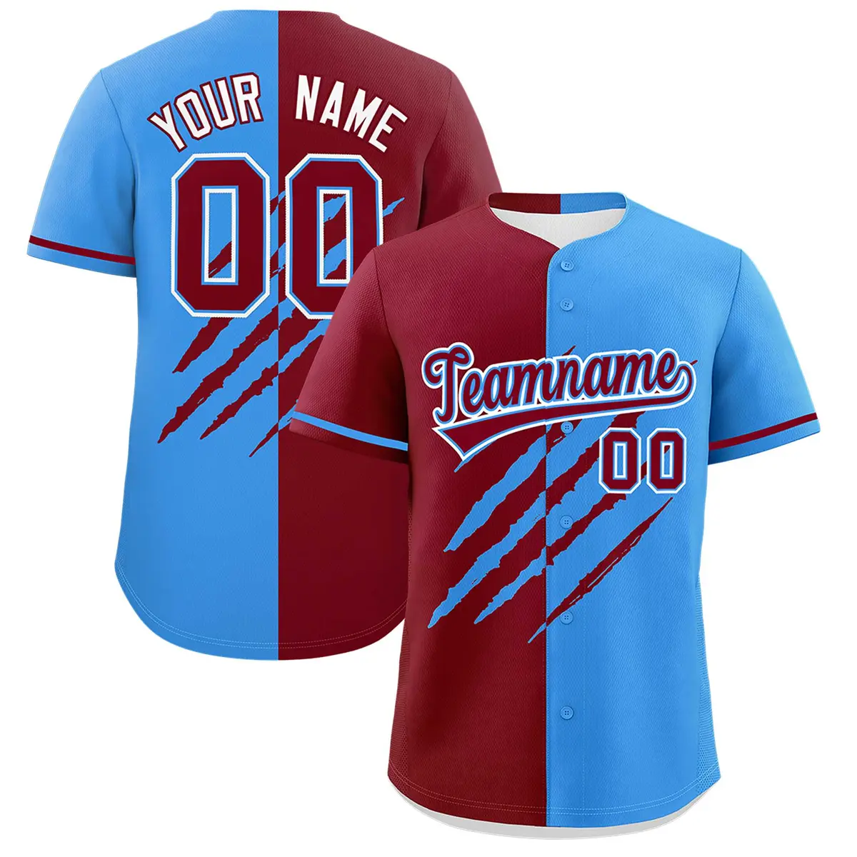 Crimson Powder Blue Tiger Claw Scratch Split Baseball Jersey