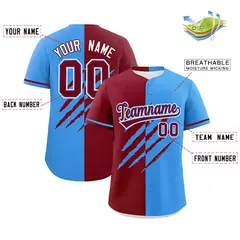 Crimson Powder Blue Tiger Claw Scratch Split Baseball Jersey 2