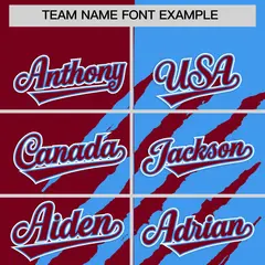 Crimson Powder Blue Tiger Claw Scratch Split Baseball Jersey 3