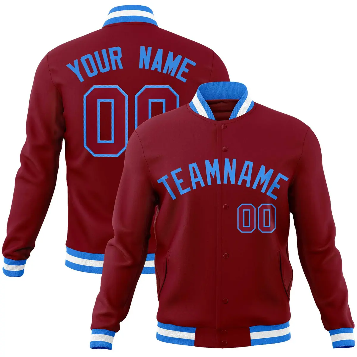 Crimson Powder Blue Varsity Full-Snap Letterman Jacket