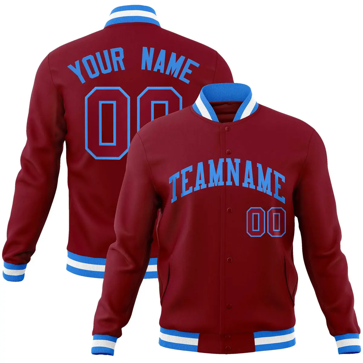 Crimson Powder Blue Varsity Full-Snap Letterman Jacket