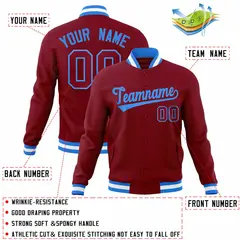Crimson Powder Blue Varsity Full-Snap Letterman Jacket 4