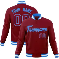 Crimson Powder Blue Varsity Full-Snap Letterman Jacket 1