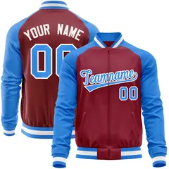 Crimson Powder Blue Varsity Full-Zip Raglan Letterman Baseball Jacket 1
