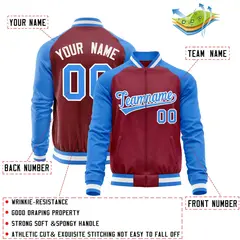 Crimson Powder Blue Varsity Full-Zip Raglan Letterman Baseball Jacket 4